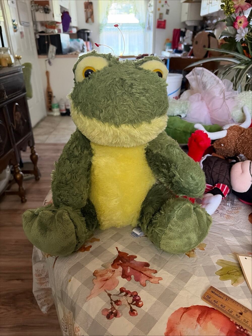 Aurora Sitting Frog 12" Stuffed Animal Frolick Green and Yellow Soft Plush
